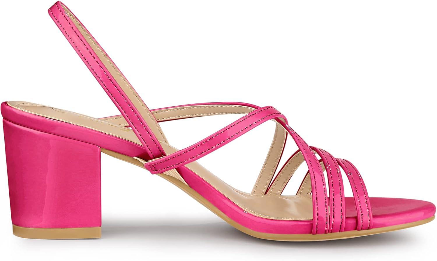 imageAllegra K Womens Strappy Slingback Chunky Heels Slide SandalsHot Pink