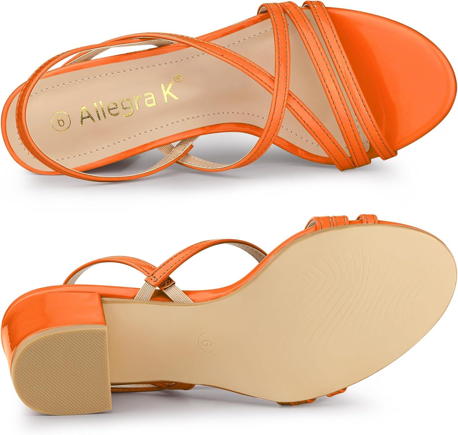 imageAllegra K Womens Strappy Slingback Chunky Heels Slide SandalsOrange