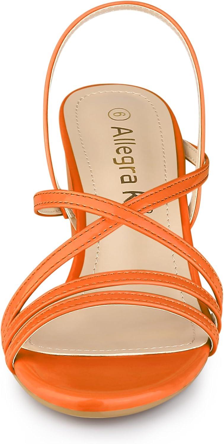 imageAllegra K Womens Strappy Slingback Chunky Heels Slide SandalsOrange