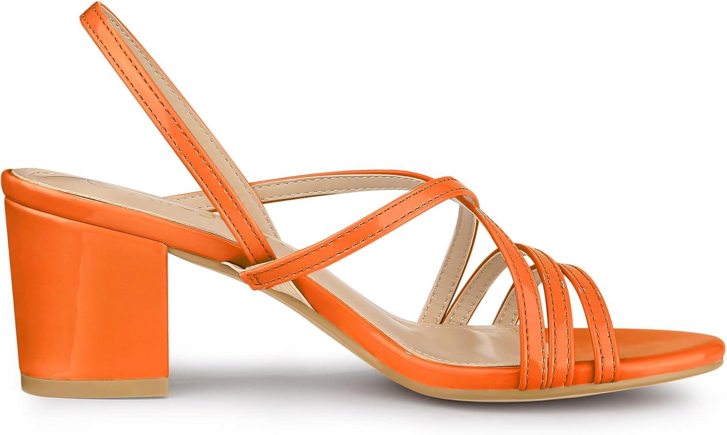 imageAllegra K Womens Strappy Slingback Chunky Heels Slide SandalsOrange