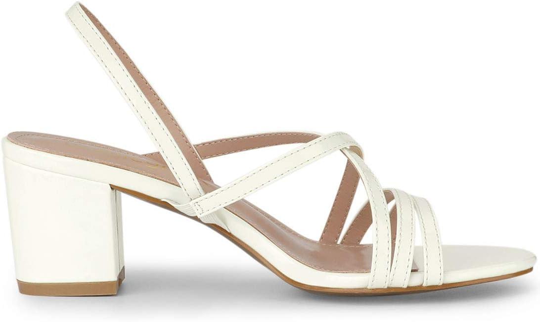 imageAllegra K Womens Strappy Slingback Chunky Heels Slide SandalsWhite
