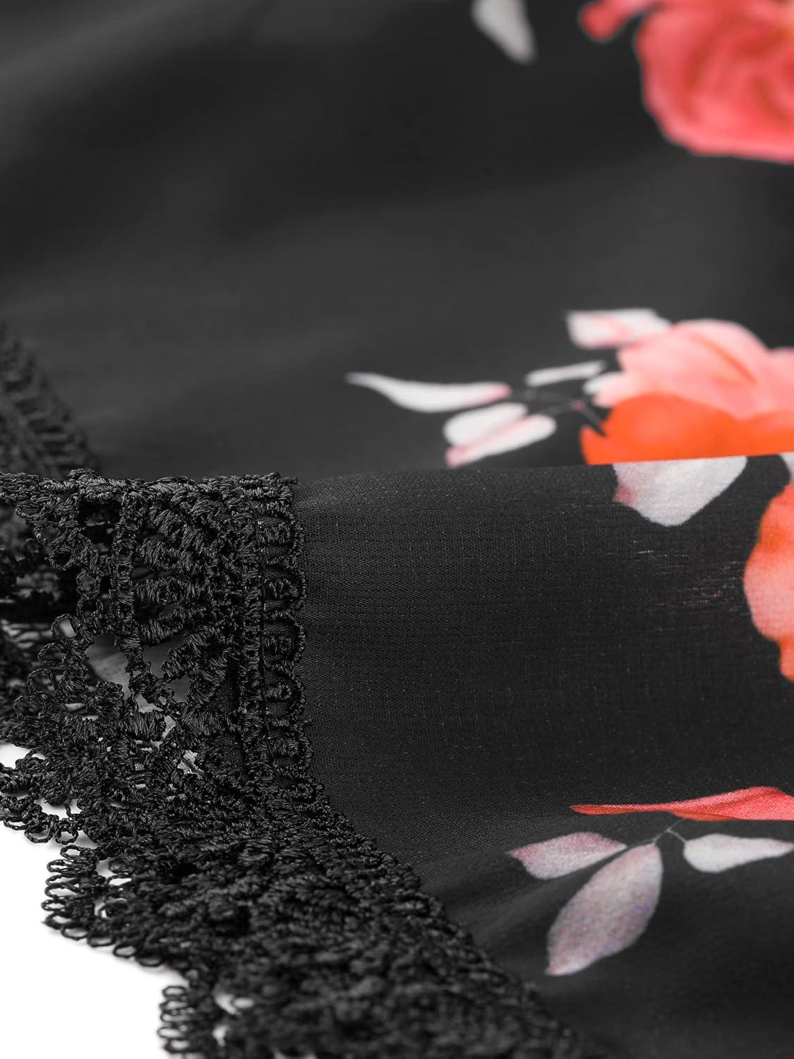 imageAllegra K Womens Summer Shorts Floral Printed Lace Trim Elastic Waist Beach ShortsBlackpeony Flower