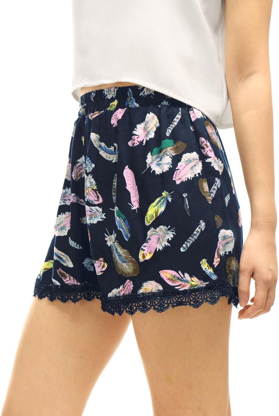 imageAllegra K Womens Summer Shorts Floral Printed Lace Trim Elastic Waist Beach ShortsBluefeather