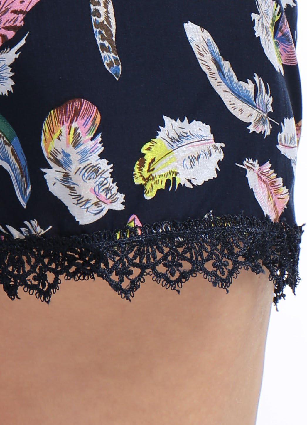 imageAllegra K Womens Summer Shorts Floral Printed Lace Trim Elastic Waist Beach ShortsBluefeather
