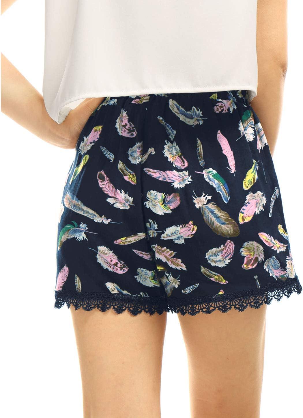 imageAllegra K Womens Summer Shorts Floral Printed Lace Trim Elastic Waist Beach ShortsBluefeather
