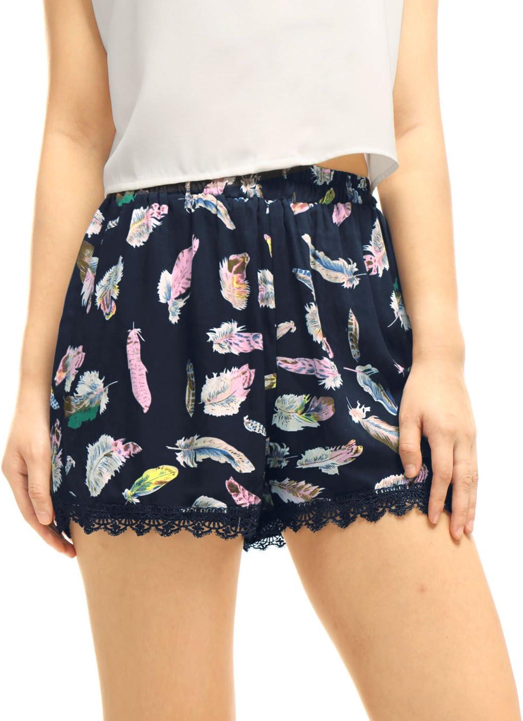 imageAllegra K Womens Summer Shorts Floral Printed Lace Trim Elastic Waist Beach ShortsBluefeather