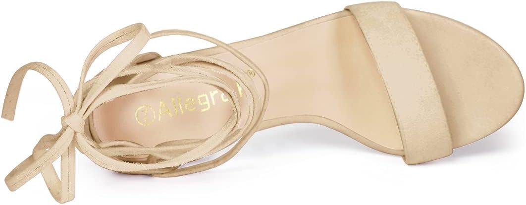 imageAllegra K Womens Tie Up Strappy Heels Chunky High Heels SandalBeige