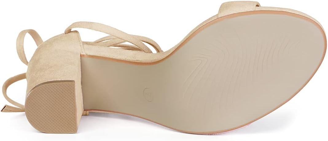 imageAllegra K Womens Tie Up Strappy Heels Chunky High Heels SandalBeige