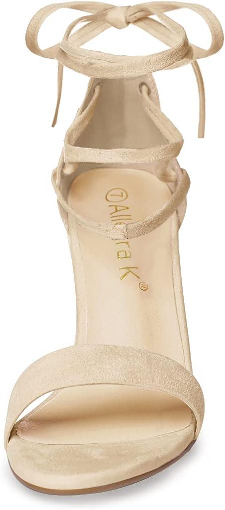 imageAllegra K Womens Tie Up Strappy Heels Chunky High Heels SandalBeige