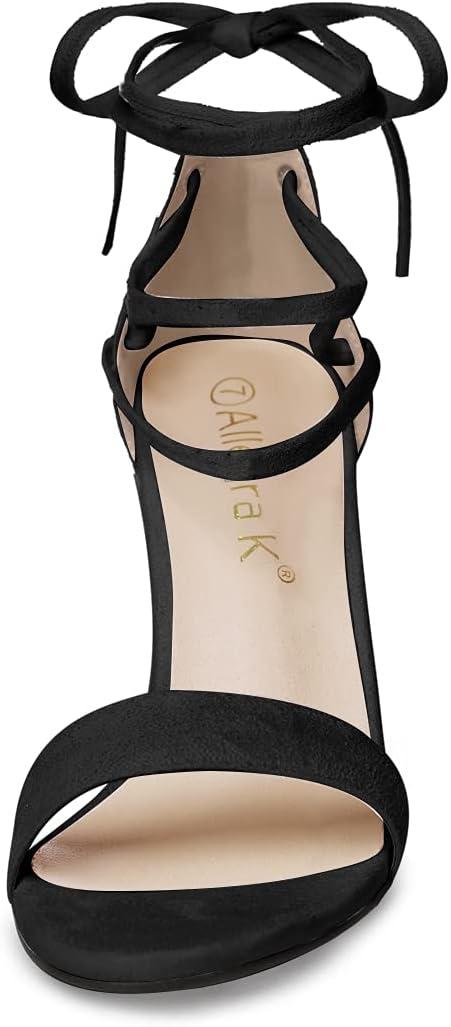 imageAllegra K Womens Tie Up Strappy Heels Chunky High Heels SandalBlack
