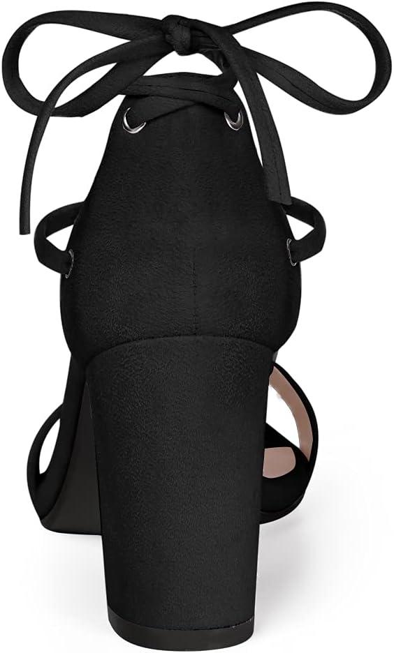 imageAllegra K Womens Tie Up Strappy Heels Chunky High Heels SandalBlack