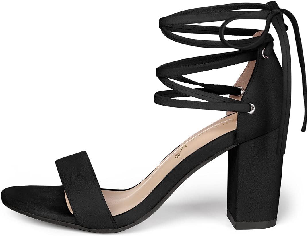 imageAllegra K Womens Tie Up Strappy Heels Chunky High Heels SandalBlack
