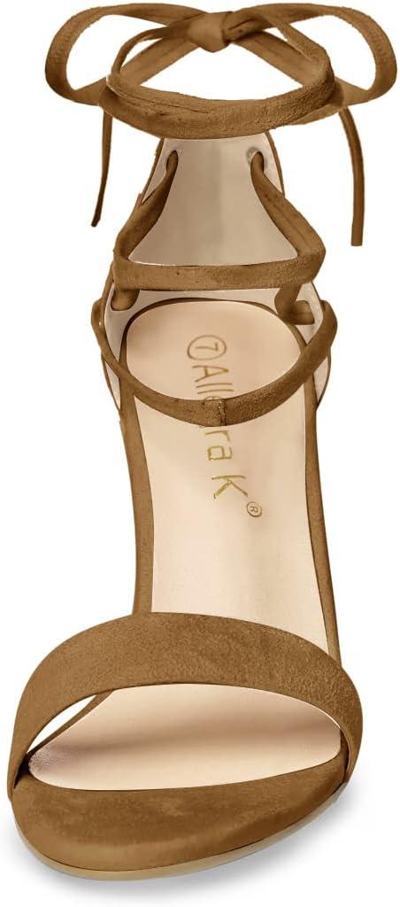 imageAllegra K Womens Tie Up Strappy Heels Chunky High Heels SandalBrown