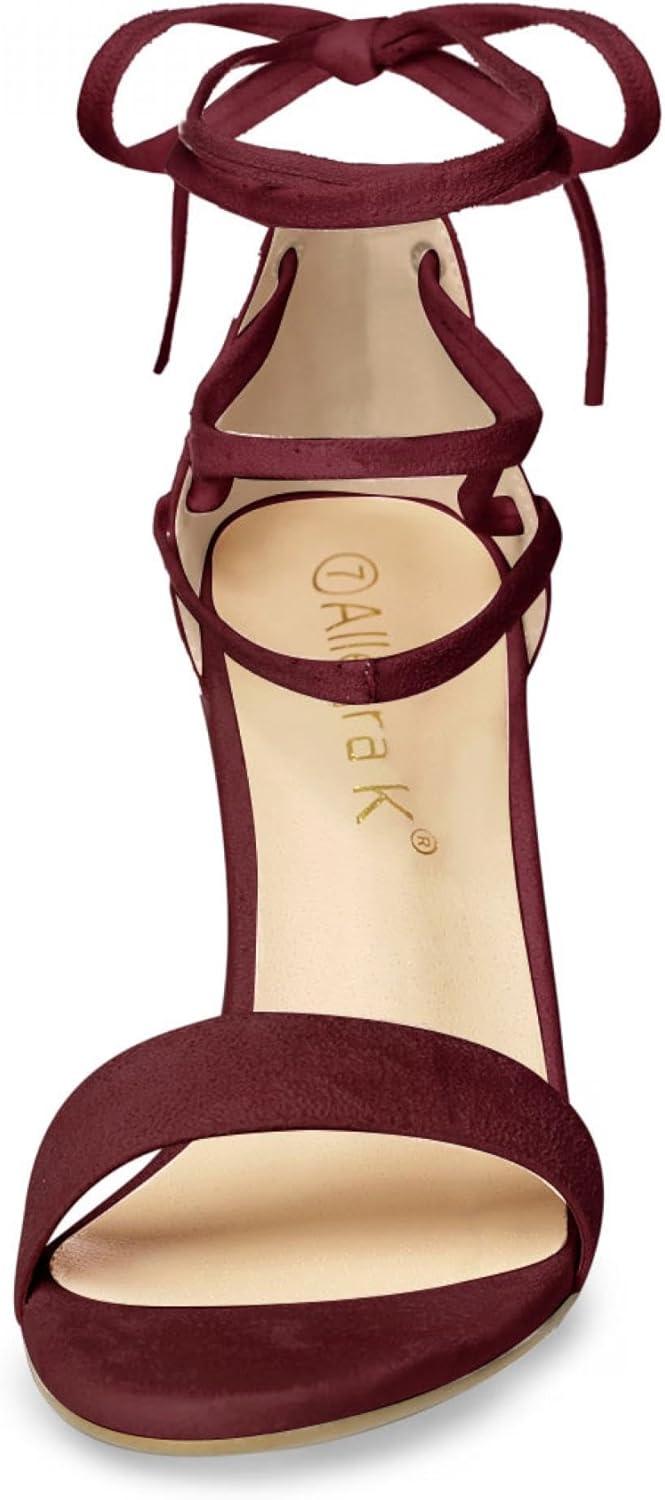 imageAllegra K Womens Tie Up Strappy Heels Chunky High Heels SandalBurgundy