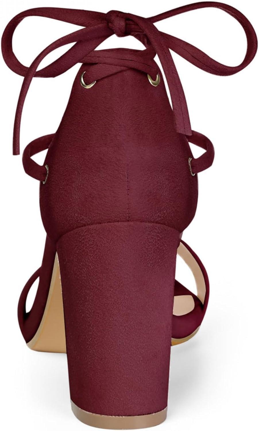 imageAllegra K Womens Tie Up Strappy Heels Chunky High Heels SandalBurgundy