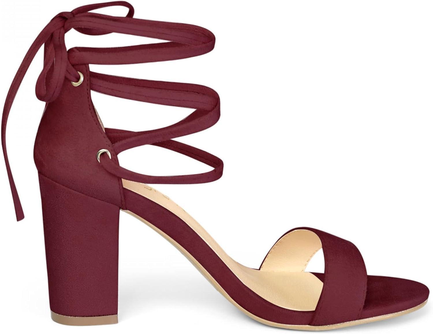 imageAllegra K Womens Tie Up Strappy Heels Chunky High Heels SandalBurgundy