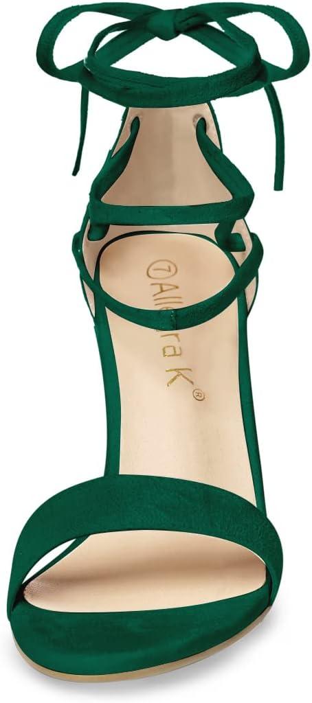 imageAllegra K Womens Tie Up Strappy Heels Chunky High Heels SandalGreen