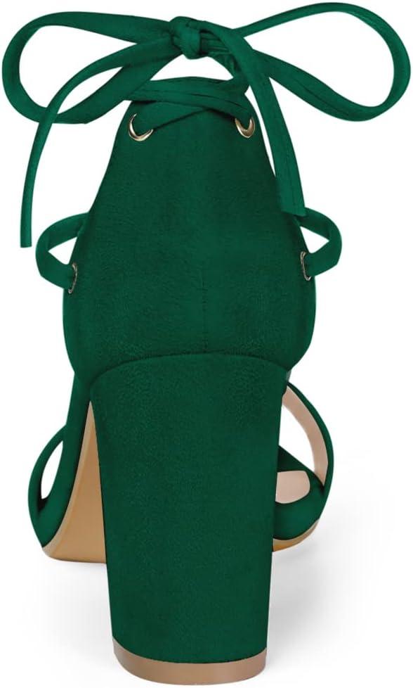 imageAllegra K Womens Tie Up Strappy Heels Chunky High Heels SandalGreen