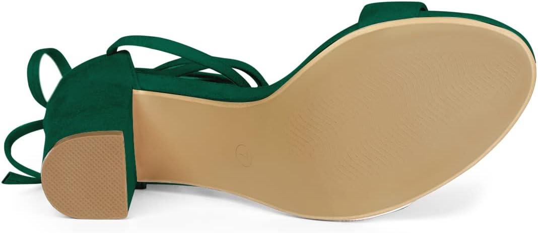 imageAllegra K Womens Tie Up Strappy Heels Chunky High Heels SandalGreen