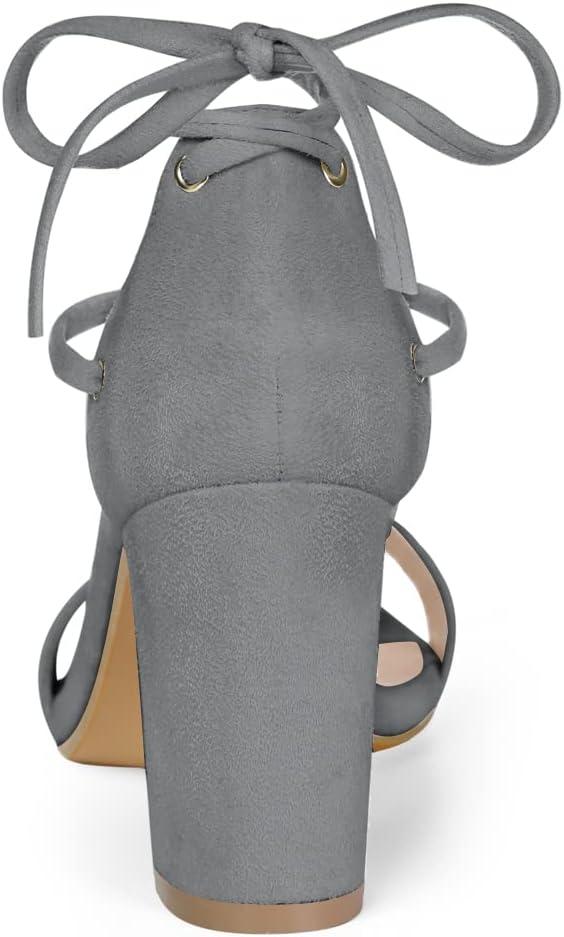 imageAllegra K Womens Tie Up Strappy Heels Chunky High Heels SandalGrey