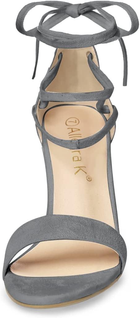 imageAllegra K Womens Tie Up Strappy Heels Chunky High Heels SandalGrey