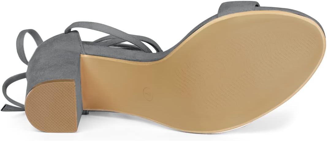 imageAllegra K Womens Tie Up Strappy Heels Chunky High Heels SandalGrey