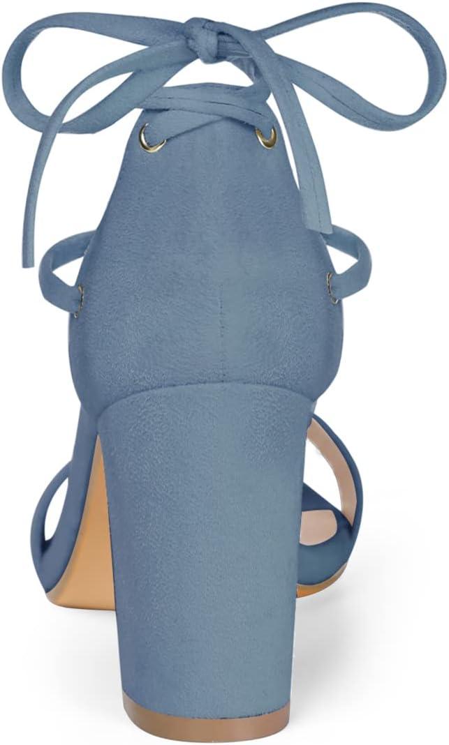 imageAllegra K Womens Tie Up Strappy Heels Chunky High Heels SandalHaze Blue