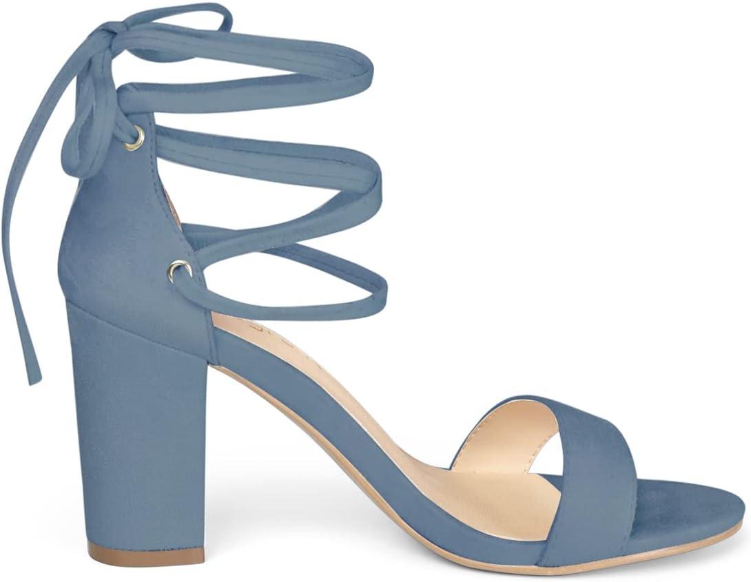 imageAllegra K Womens Tie Up Strappy Heels Chunky High Heels SandalHaze Blue