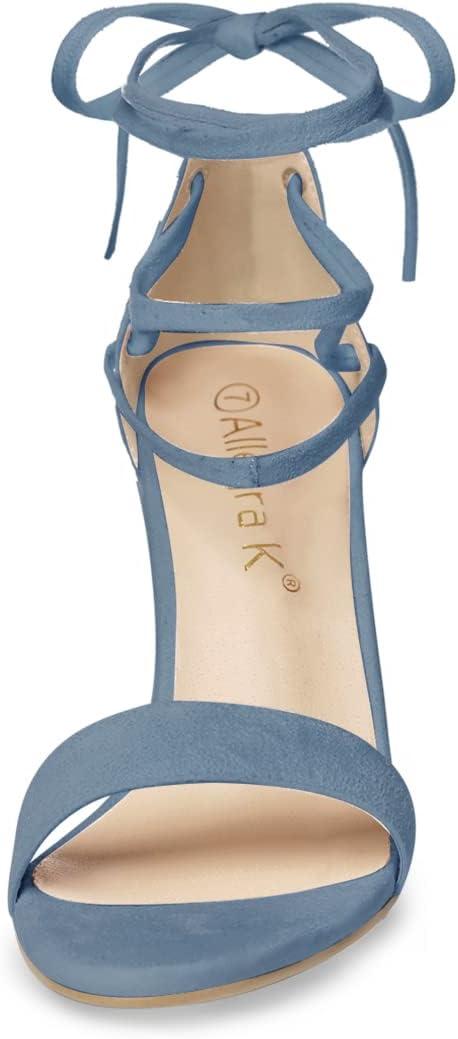imageAllegra K Womens Tie Up Strappy Heels Chunky High Heels SandalHaze Blue