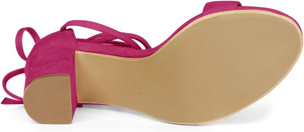 imageAllegra K Womens Tie Up Strappy Heels Chunky High Heels SandalHot Pink