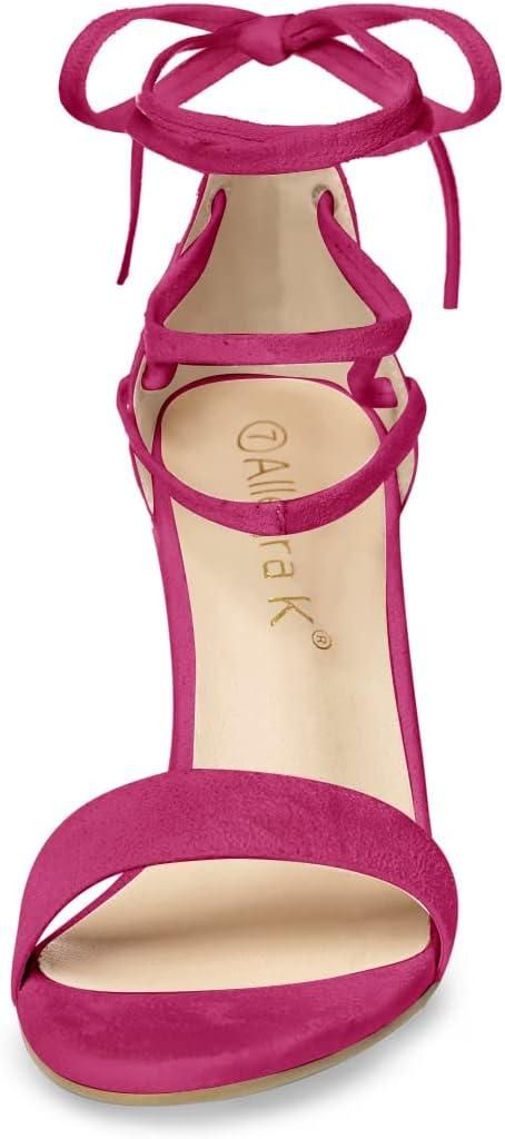 imageAllegra K Womens Tie Up Strappy Heels Chunky High Heels SandalHot Pink
