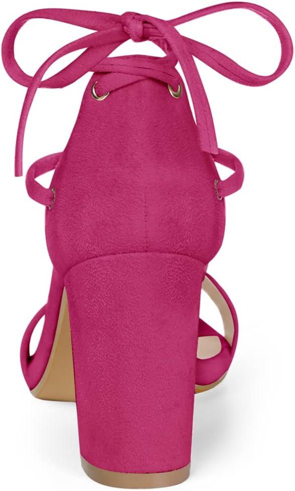 imageAllegra K Womens Tie Up Strappy Heels Chunky High Heels SandalHot Pink