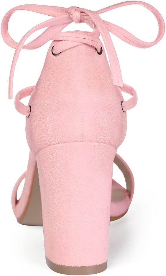 imageAllegra K Womens Tie Up Strappy Heels Chunky High Heels SandalLight Pink
