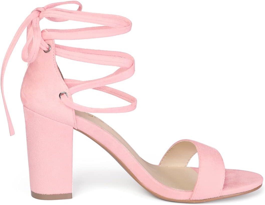 imageAllegra K Womens Tie Up Strappy Heels Chunky High Heels SandalLight Pink
