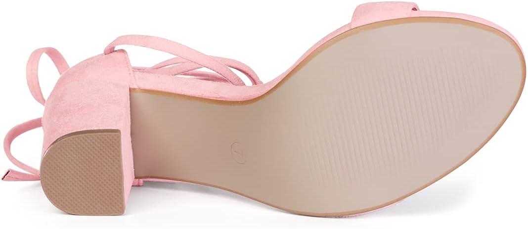 imageAllegra K Womens Tie Up Strappy Heels Chunky High Heels SandalLight Pink