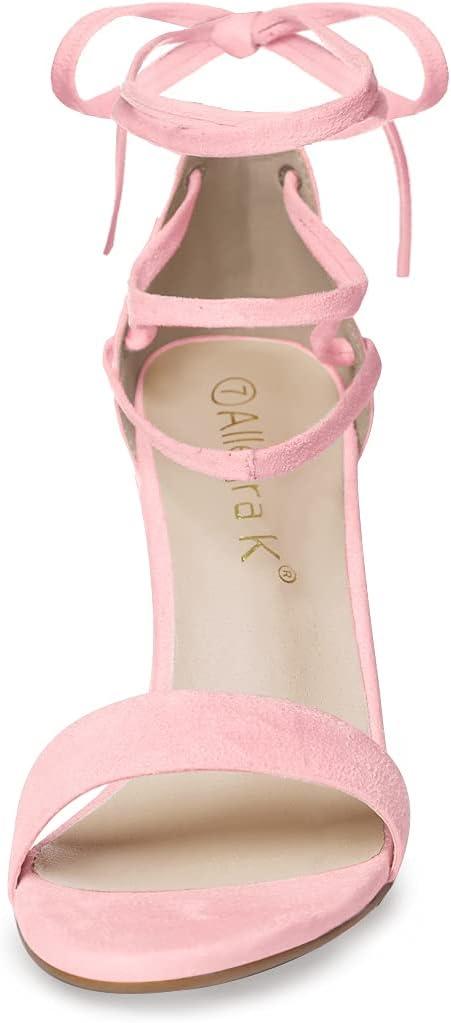 imageAllegra K Womens Tie Up Strappy Heels Chunky High Heels SandalLight Pink