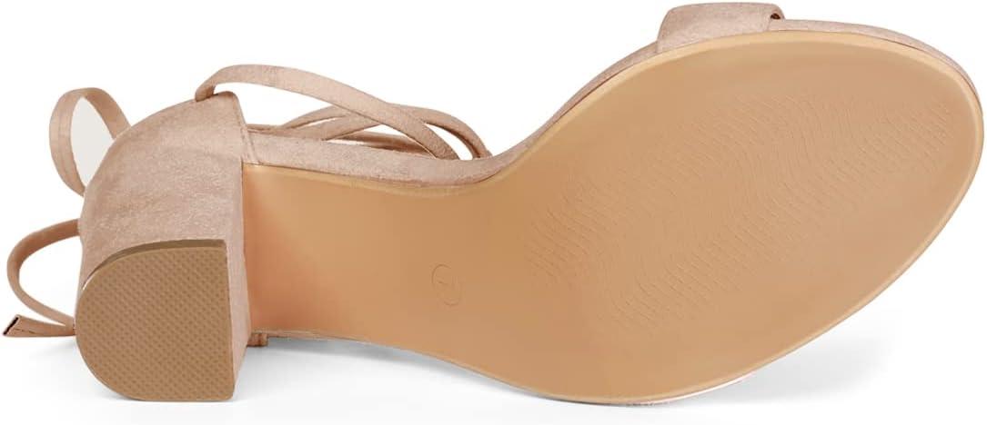 imageAllegra K Womens Tie Up Strappy Heels Chunky High Heels SandalNude