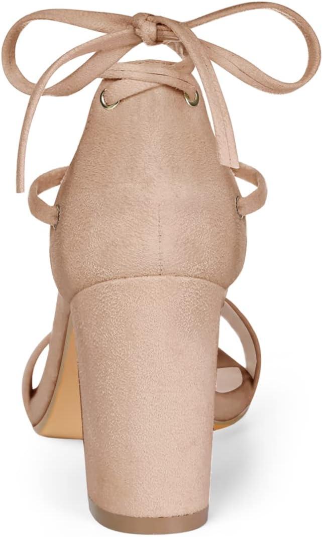 imageAllegra K Womens Tie Up Strappy Heels Chunky High Heels SandalNude