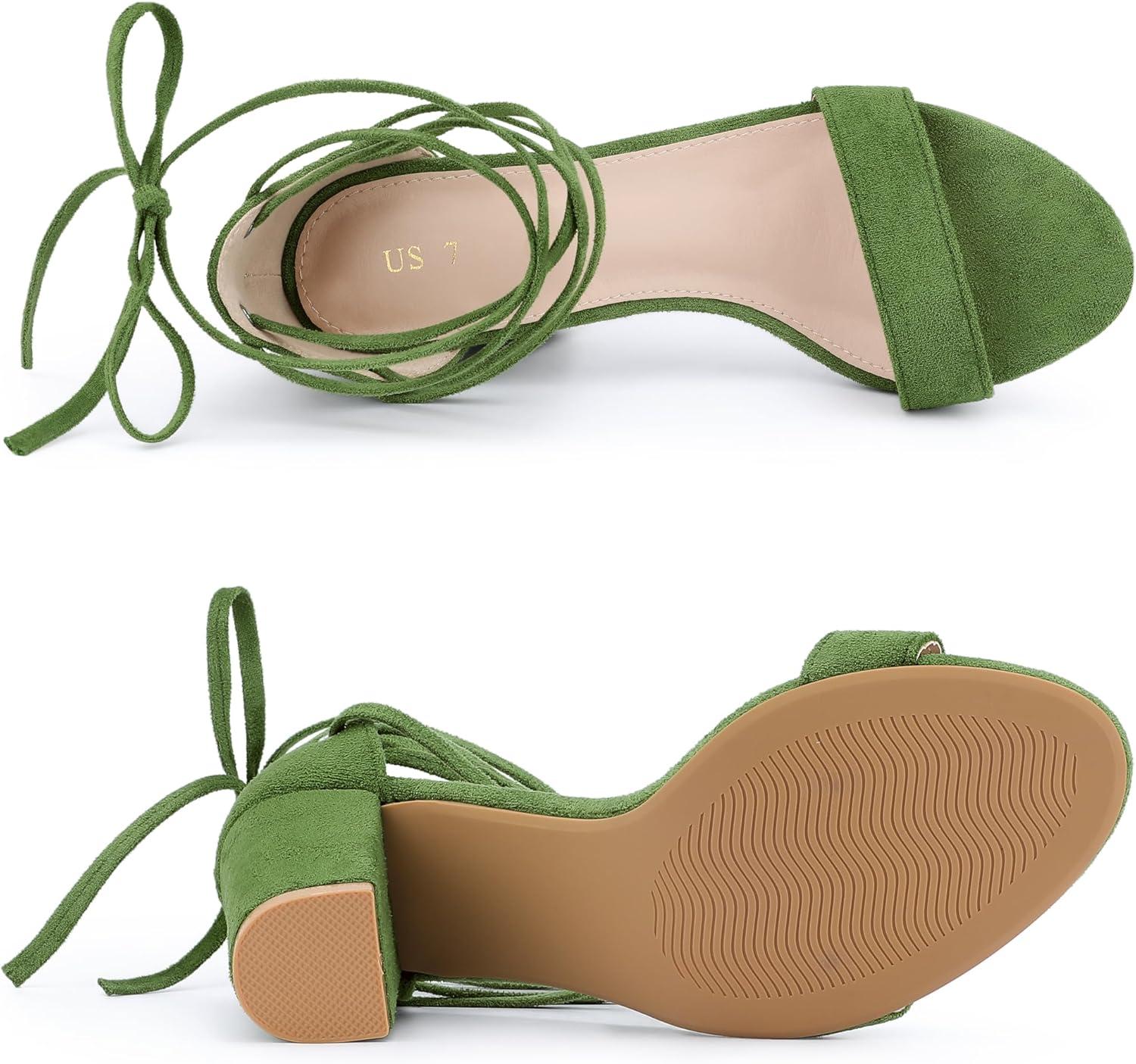 imageAllegra K Womens Tie Up Strappy Heels Chunky High Heels SandalOlive Green