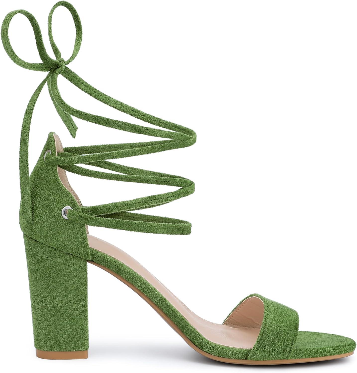 imageAllegra K Womens Tie Up Strappy Heels Chunky High Heels SandalOlive Green