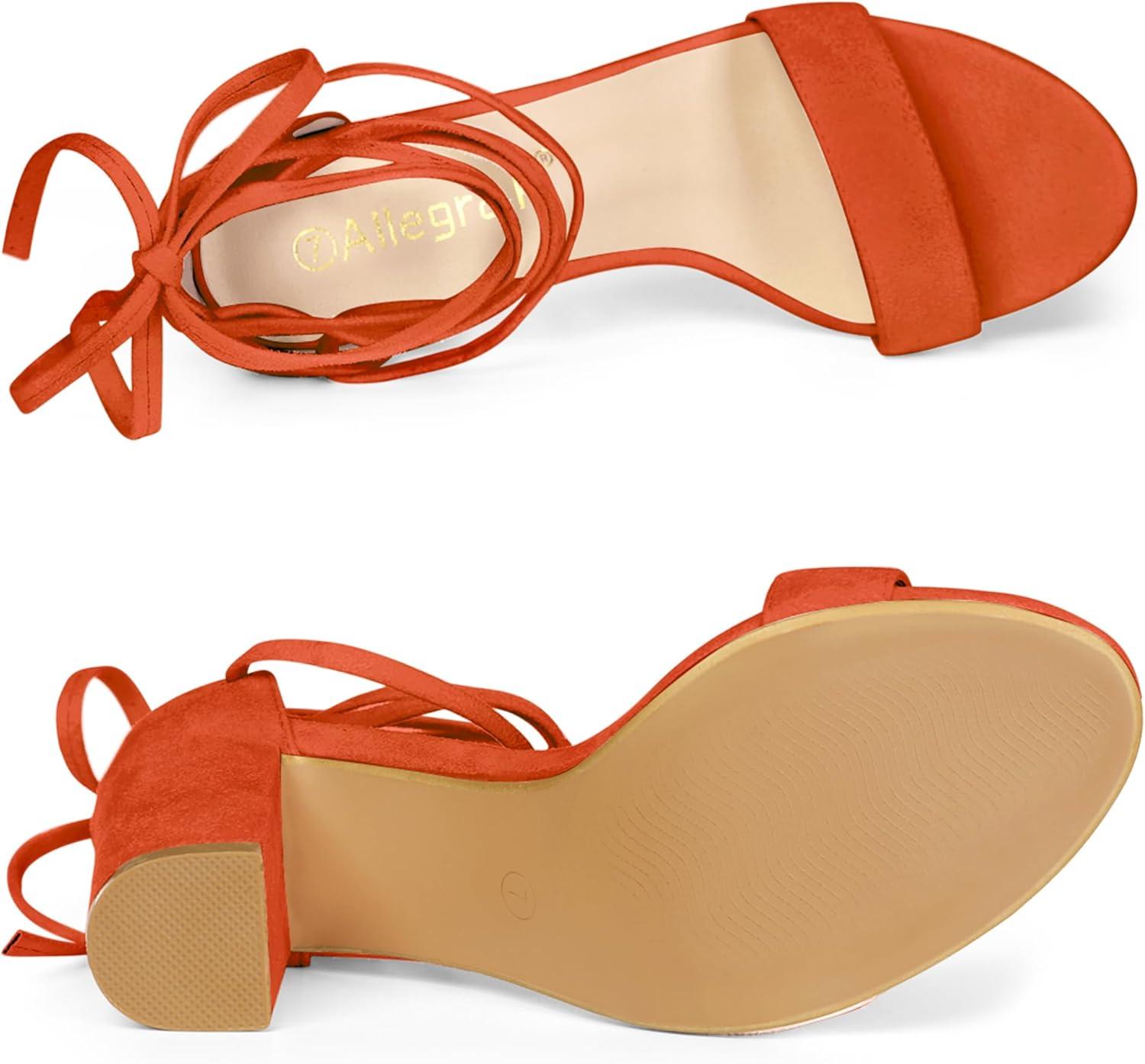 imageAllegra K Womens Tie Up Strappy Heels Chunky High Heels SandalOrange
