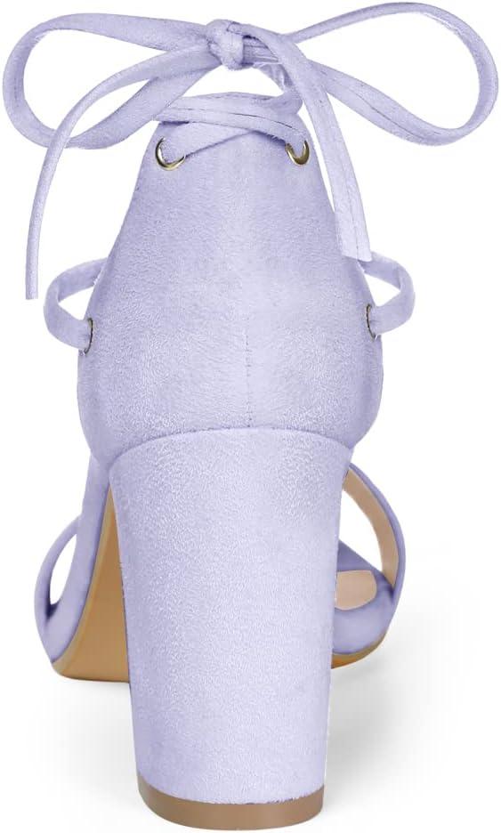 imageAllegra K Womens Tie Up Strappy Heels Chunky High Heels SandalPurple