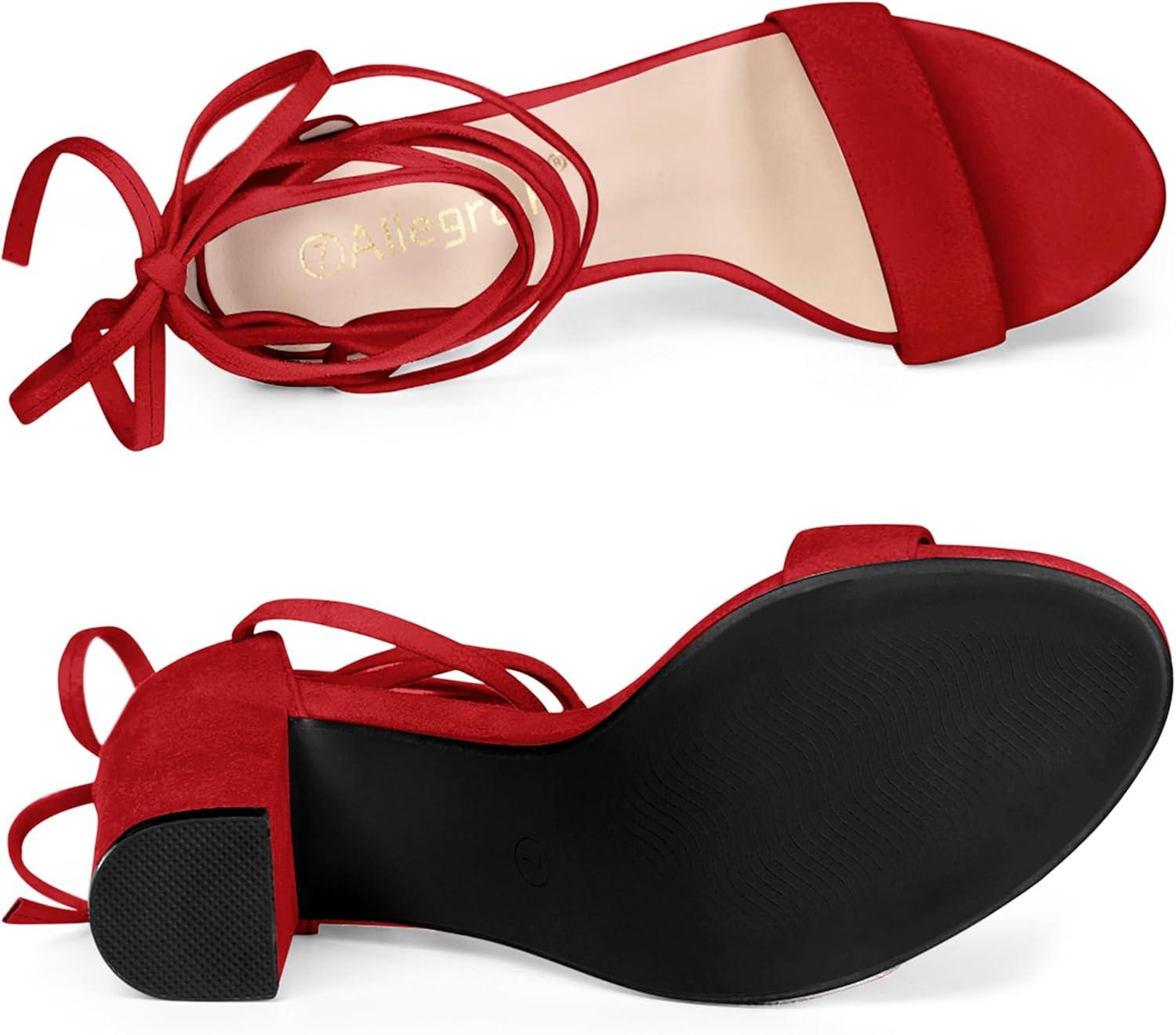 imageAllegra K Womens Tie Up Strappy Heels Chunky High Heels SandalRed
