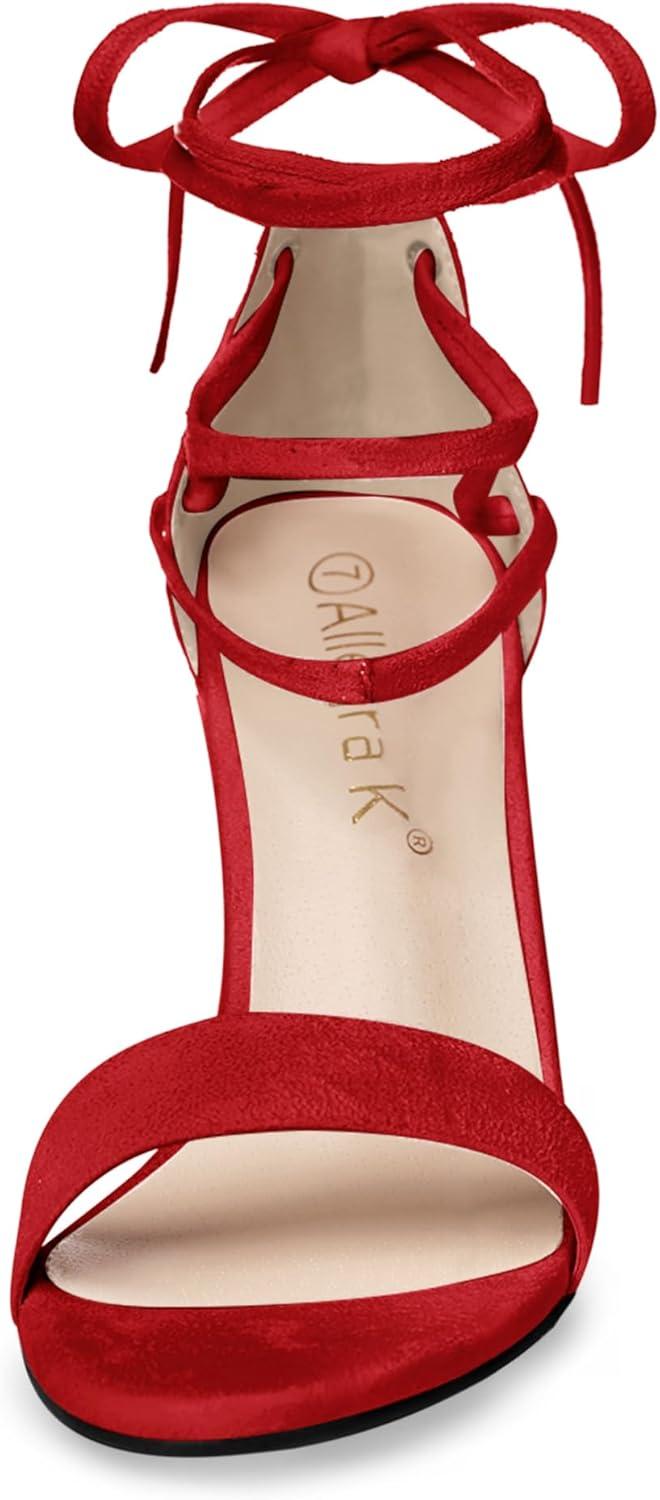 imageAllegra K Womens Tie Up Strappy Heels Chunky High Heels SandalRed