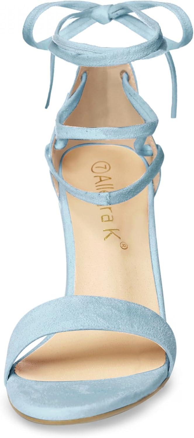 imageAllegra K Womens Tie Up Strappy Heels Chunky High Heels SandalSky Blue