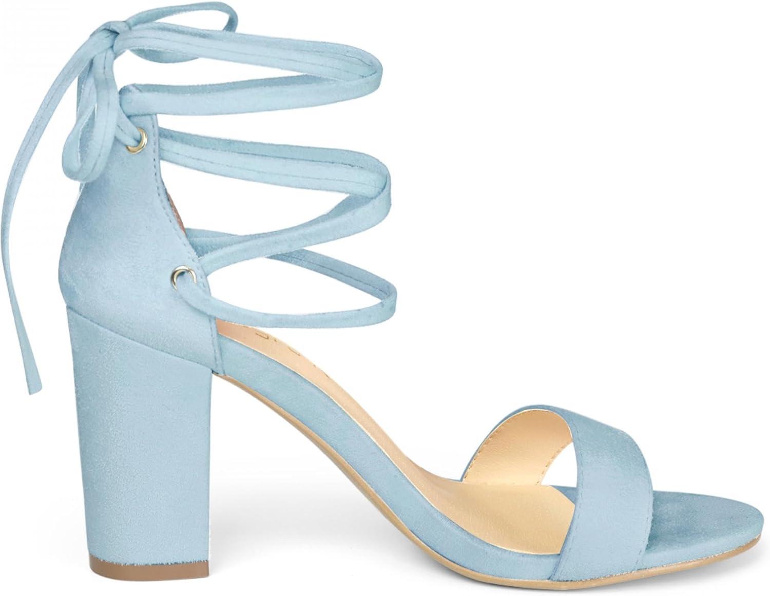 imageAllegra K Womens Tie Up Strappy Heels Chunky High Heels SandalSky Blue