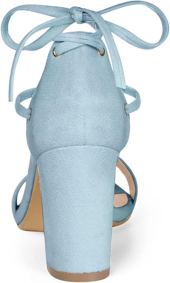 imageAllegra K Womens Tie Up Strappy Heels Chunky High Heels SandalSky Blue