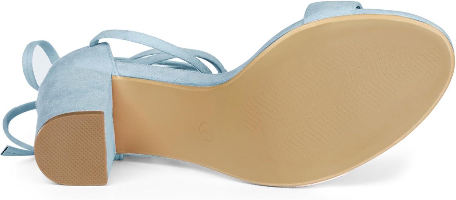 imageAllegra K Womens Tie Up Strappy Heels Chunky High Heels SandalSky Blue