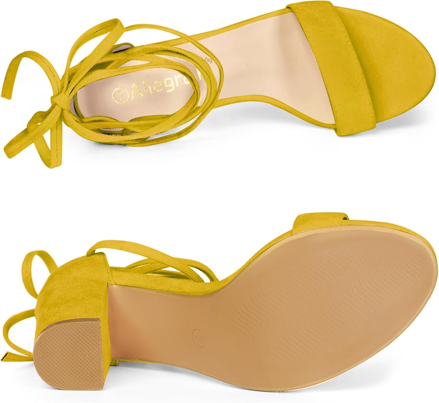 imageAllegra K Womens Tie Up Strappy Heels Chunky High Heels SandalYellow