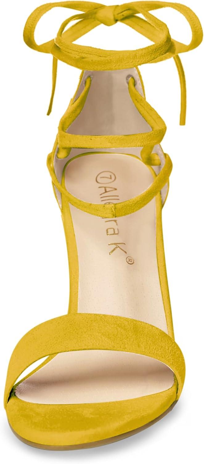 imageAllegra K Womens Tie Up Strappy Heels Chunky High Heels SandalYellow